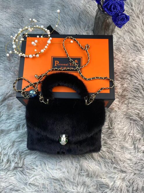 CS-F412 black mink fur bag