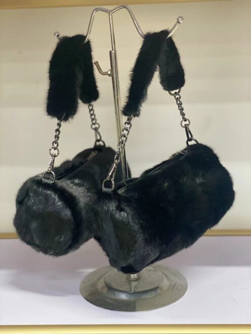 CS-X864 Mink black fur bag