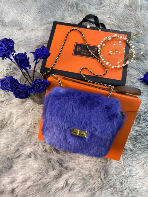 CS-B141 sky blue mink fur bag