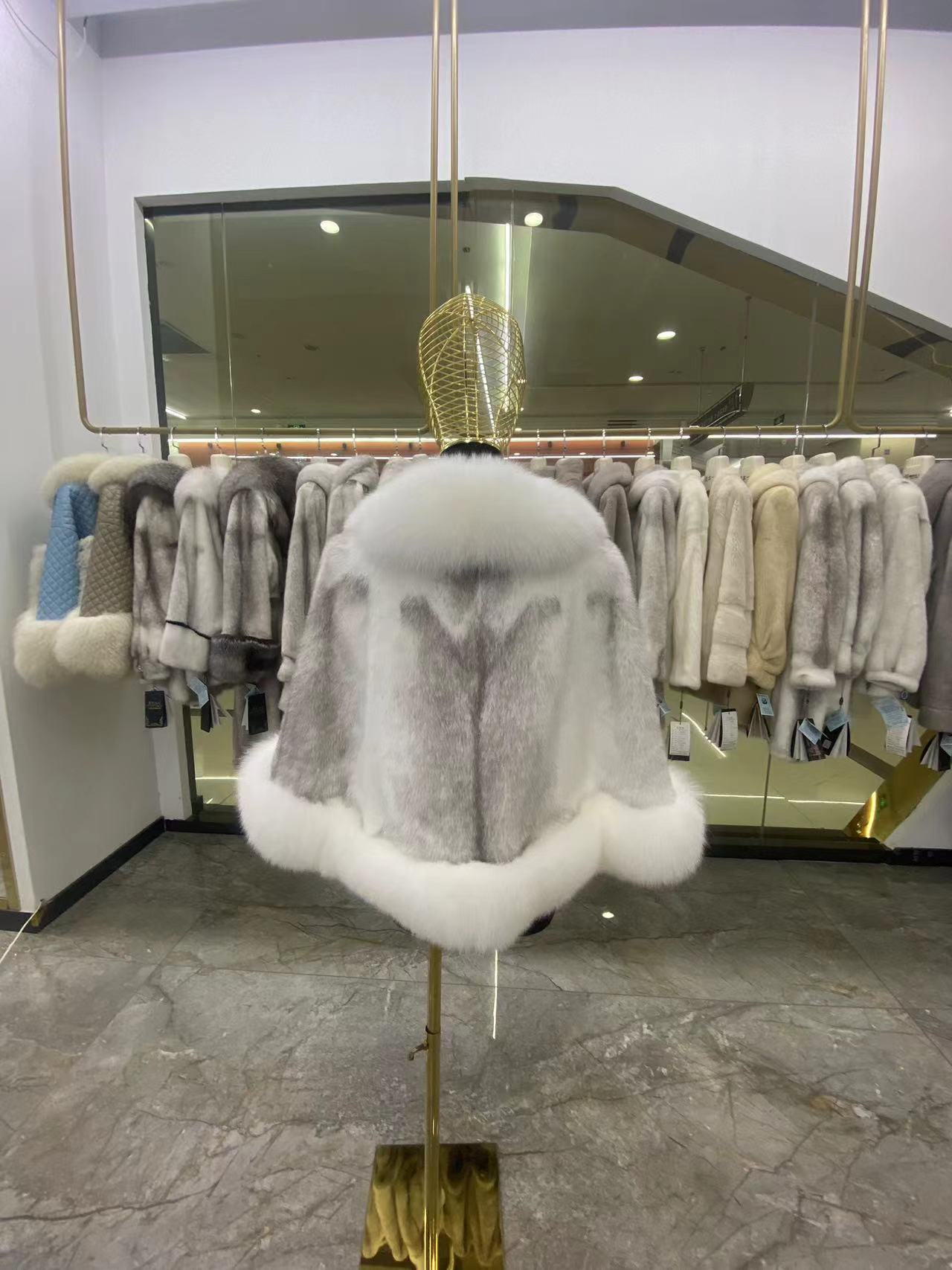 WFCS-Q5783 Cross Mink Fox Placket Shawl - Image 2