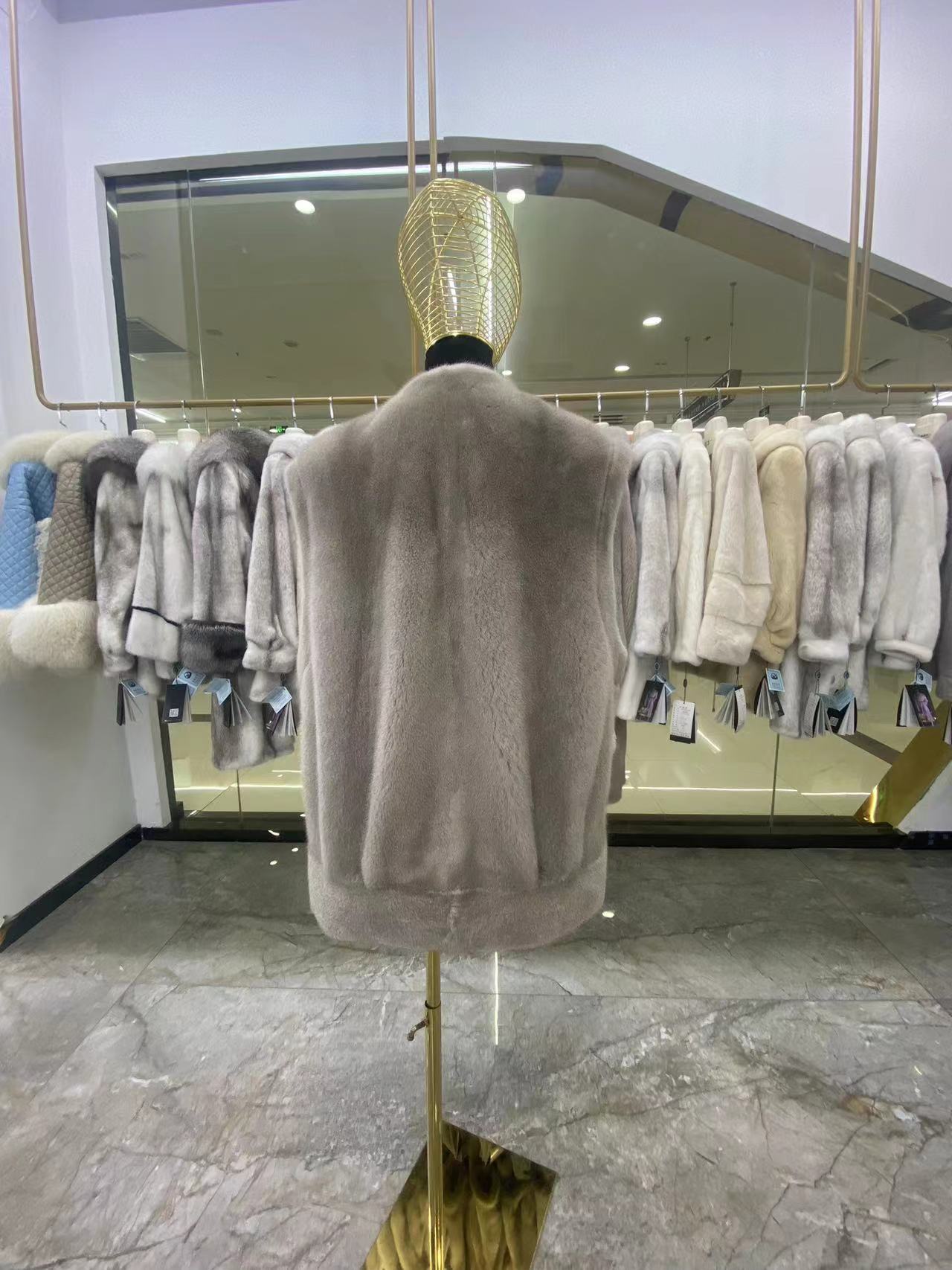 WFCS-TH689 Silver blue vest V-neck mink coat - Image 2