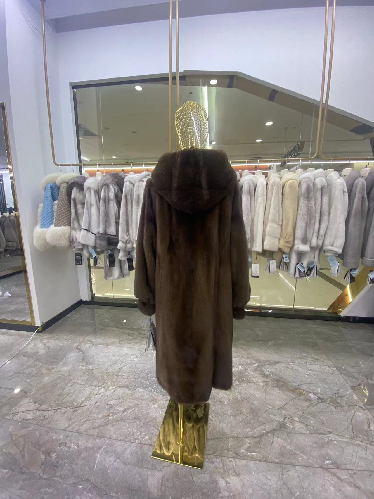 WFCS-IV155 Coffee hooded mink coat - Image 2