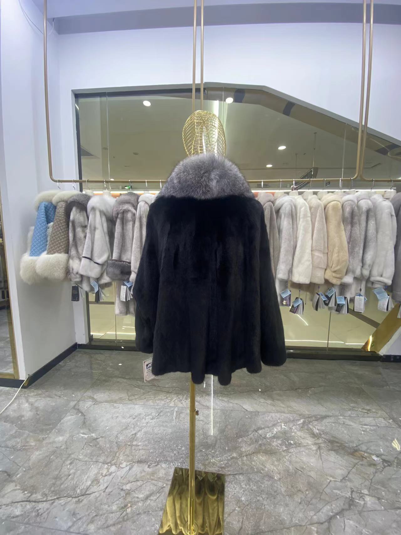 WFCS-GB1539 Silver Fox Placket Mink Coat - Image 2