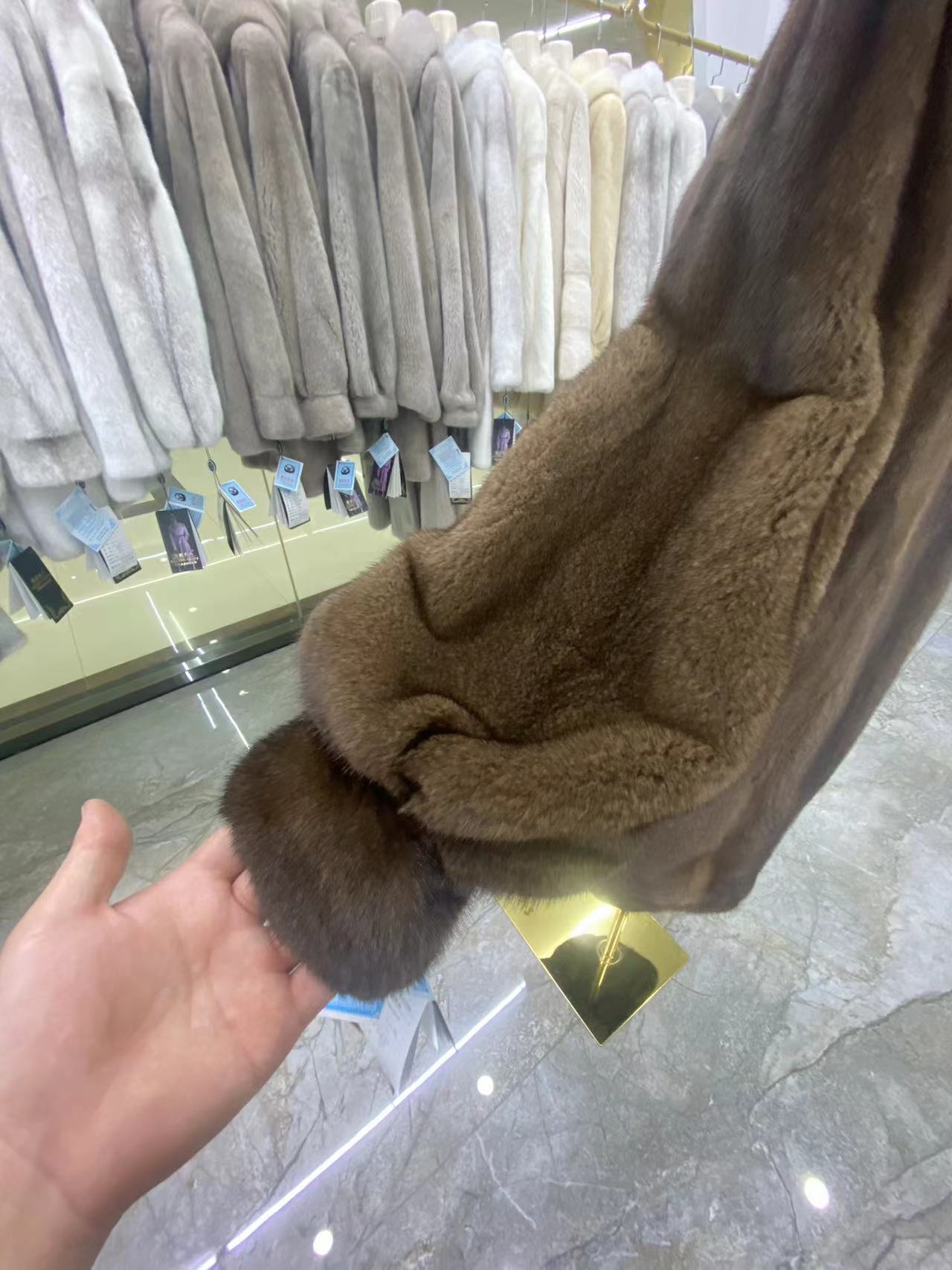 WFCS-IV155 Coffee hooded mink coat - Image 3