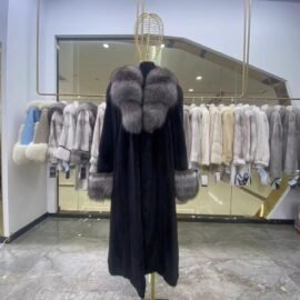 WFCS-M6009 Mink coat with silver fox collar