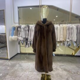 WFCS-IV155 Coffee hooded mink coat