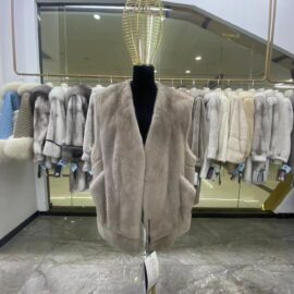 WFCS-TH689 Silver blue vest V-neck mink coat